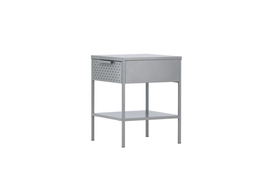 VENTURE DESIGN Sacramento nattbord, m. 1 hylle og 1 skuff - lysegr stl (40x40)
