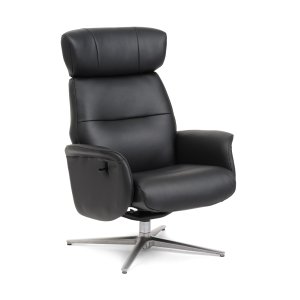 Alex ftölj - svart semianilinläder och borstad aluminium