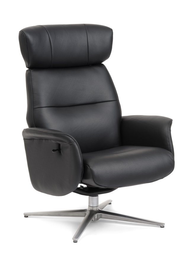 Alex Relaxsessel - schwarzes Semianilinleder und gebürstetes Aluminium