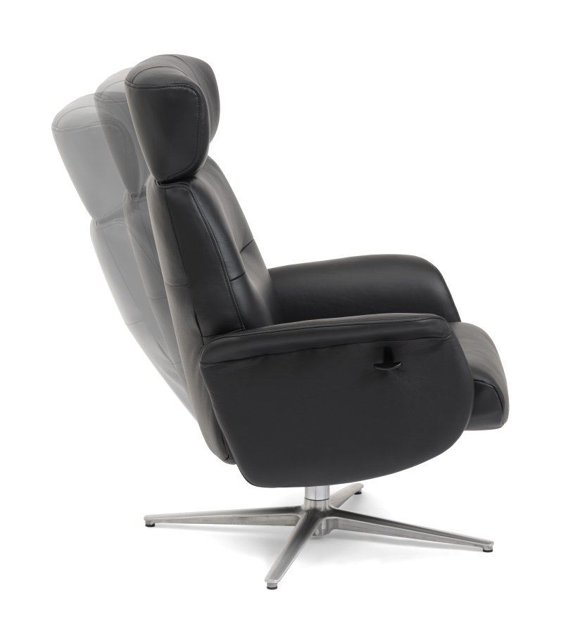 Alex Relaxsessel - schwarzes Semianilinleder und gebürstetes Aluminium