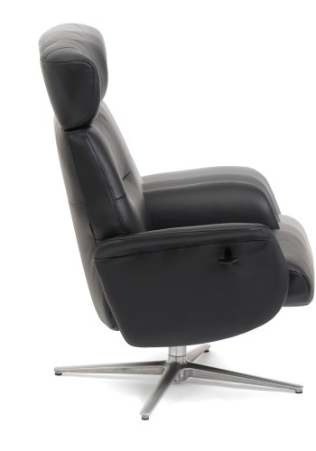 Alex Relaxsessel - schwarzes Semianilinleder und gebürstetes Aluminium