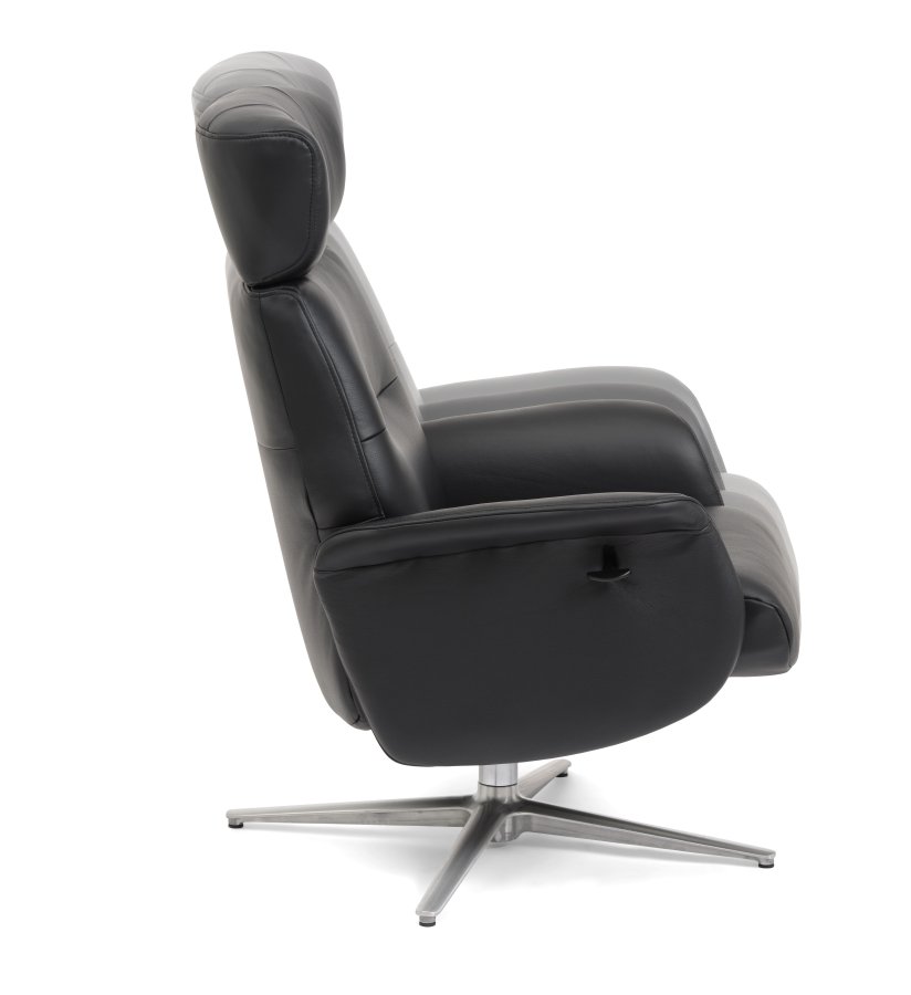 Alex Relaxsessel - schwarzes Semianilinleder und gebürstetes Aluminium