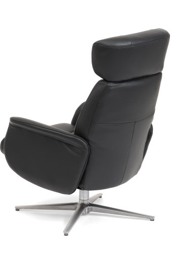 Alex Relaxsessel - schwarzes Semianilinleder und gebürstetes Aluminium