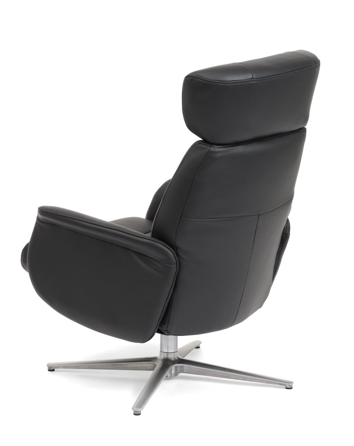 Alex Relaxsessel - schwarzes Semianilinleder und gebürstetes Aluminium