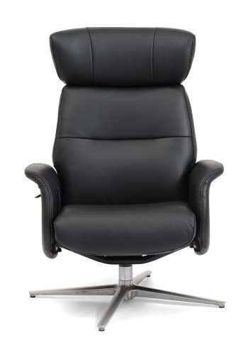 Alex Relaxsessel - schwarzes Semianilinleder und gebürstetes Aluminium