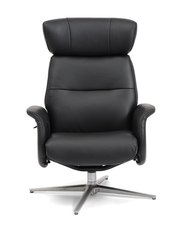 Alex Relaxsessel - schwarzes Semianilinleder und gebürstetes Aluminium