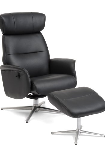 Alex Relaxsessel - schwarzes Semianilinleder und gebürstetes Aluminium