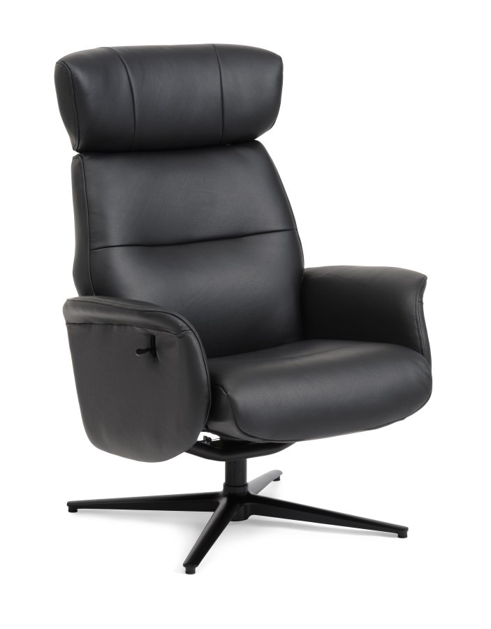 Alex Relaxsessel - schwarzes Semianilinleder und schwarzes Aluminium