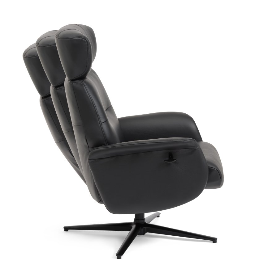 Alex Relaxsessel - schwarzes Semianilinleder und schwarzes Aluminium