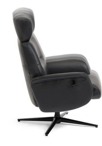 Alex Relaxsessel - schwarzes Semianilinleder und schwarzes Aluminium