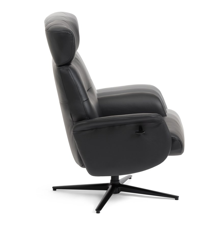 Alex Relaxsessel - schwarzes Semianilinleder und schwarzes Aluminium