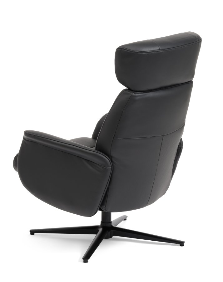 Alex Relaxsessel - schwarzes Semianilinleder und schwarzes Aluminium