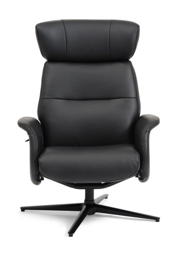 Alex Relaxsessel - schwarzes Semianilinleder und schwarzes Aluminium