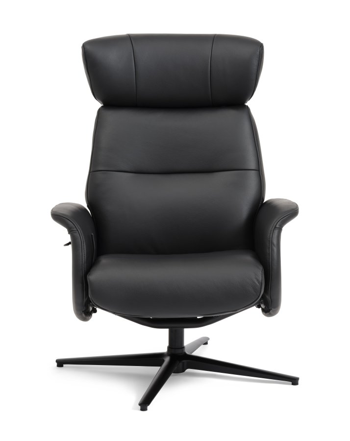 Alex Relaxsessel - schwarzes Semianilinleder und schwarzes Aluminium