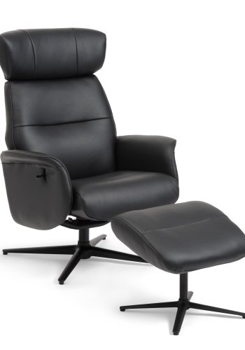 Alex Relaxsessel - schwarzes Semianilinleder und schwarzes Aluminium