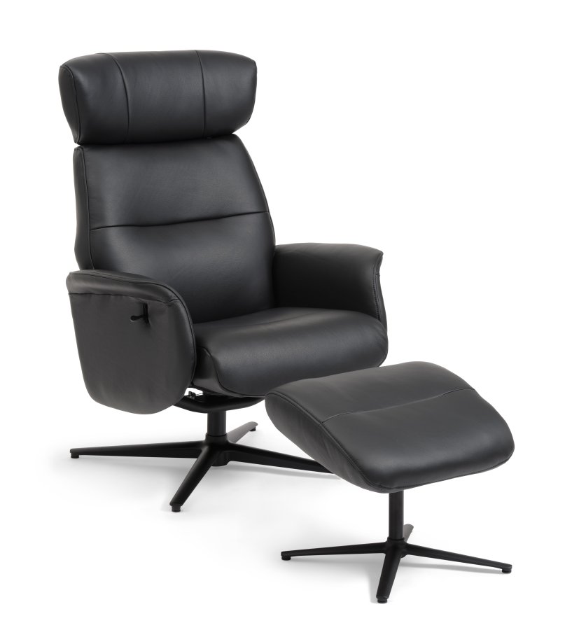 Alex Relaxsessel - schwarzes Semianilinleder und schwarzes Aluminium