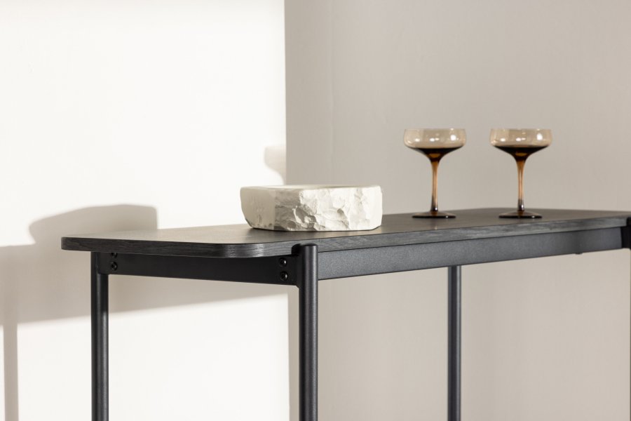 VINNSAMLING Heim konsollbord, m. 2 hyller - svart MDF og stl (120x40)