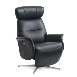 Alex ftölj 2 motorer - svart semianilinläder och borstad aluminium