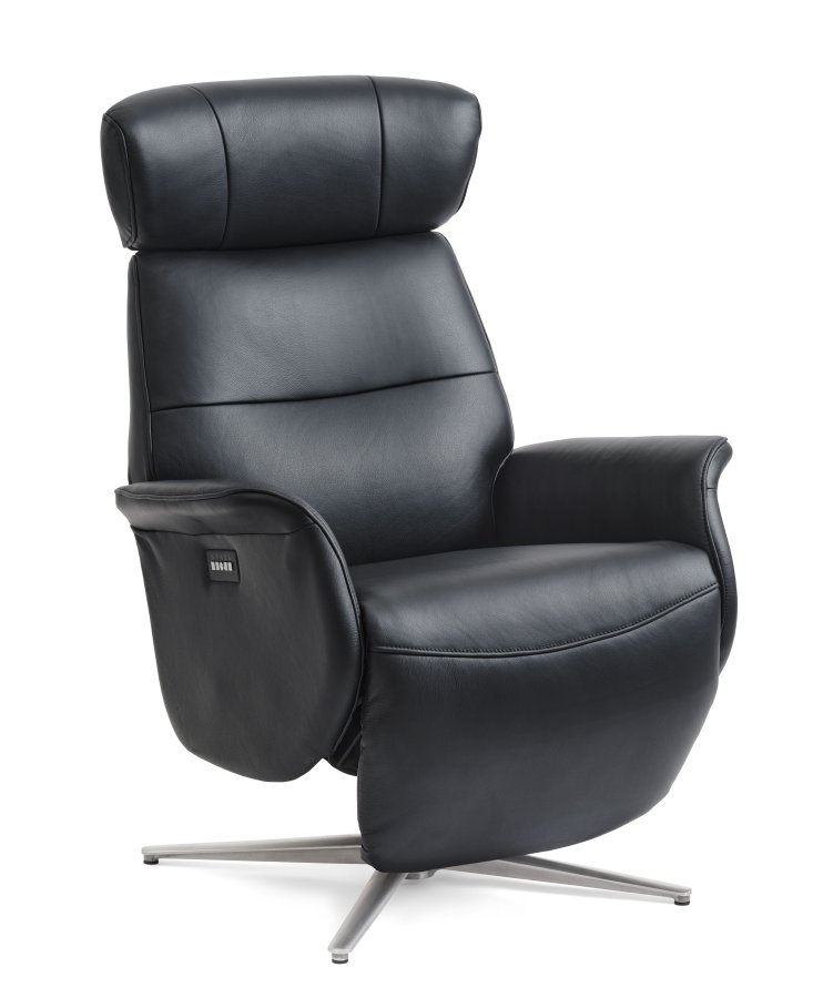 Alex Relaxsessel 2 Motoren - schwarzes Semianilinleder und gebürstetes Aluminium