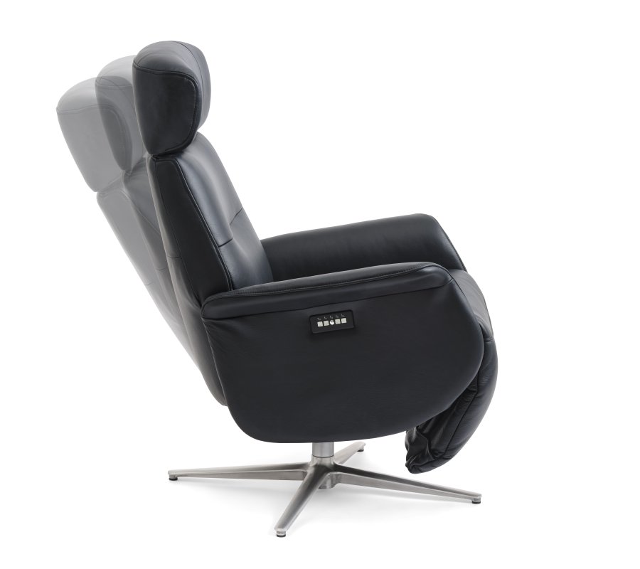 Alex Relaxsessel 2 Motoren - schwarzes Semianilinleder und gebürstetes Aluminium