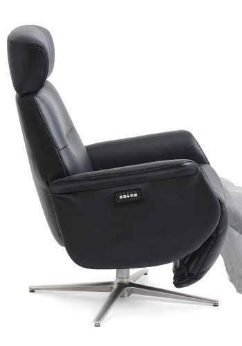 Alex Relaxsessel 2 Motoren - schwarzes Semianilinleder und gebürstetes Aluminium