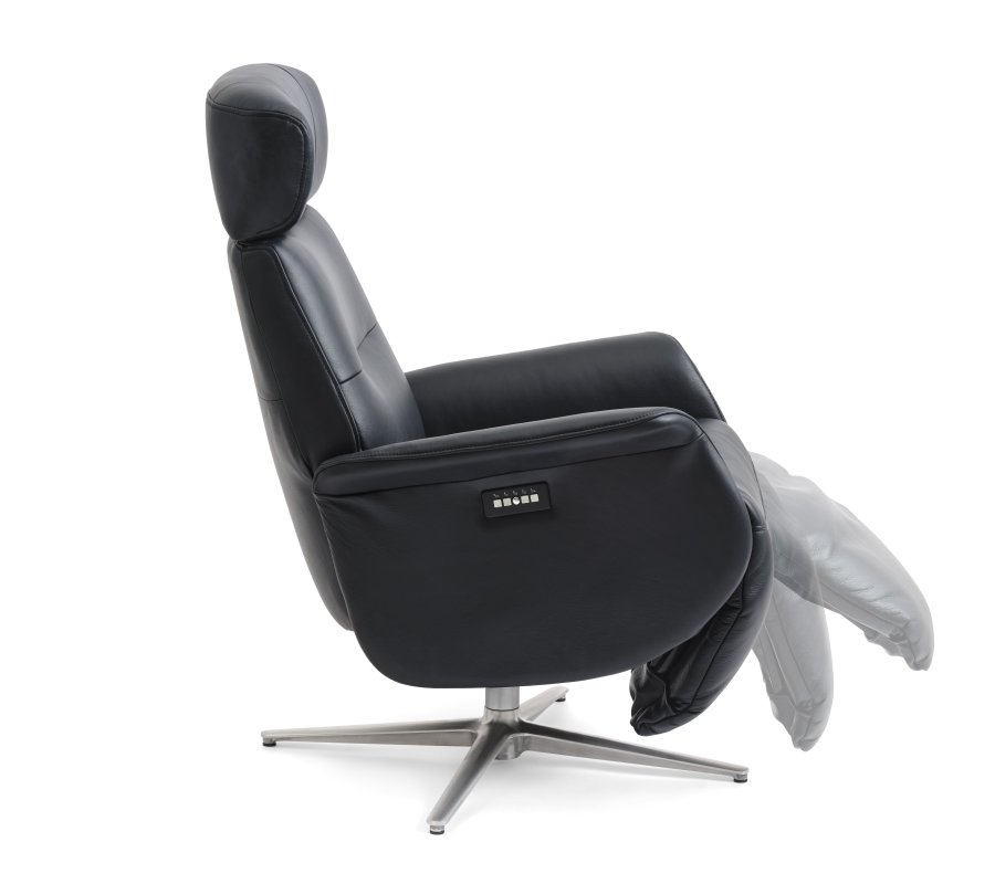 Alex Relaxsessel 2 Motoren - schwarzes Semianilinleder und gebürstetes Aluminium