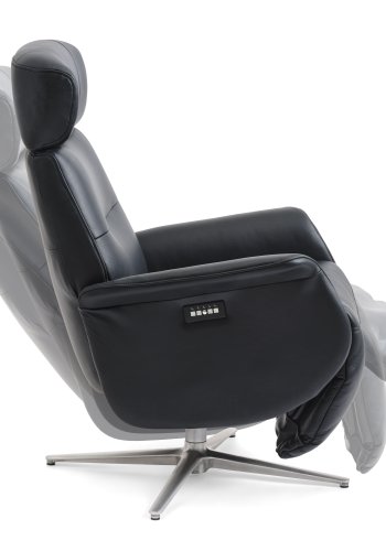 Alex Relaxsessel 2 Motoren - schwarzes Semianilinleder und gebürstetes Aluminium