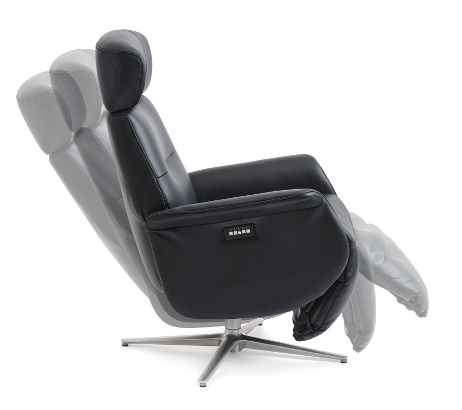 Alex Relaxsessel 2 Motoren - schwarzes Semianilinleder und gebürstetes Aluminium