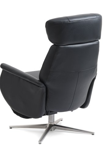 Alex Relaxsessel 2 Motoren - schwarzes Semianilinleder und gebürstetes Aluminium