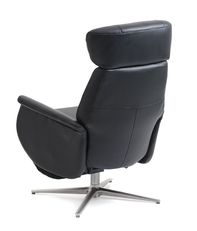 Alex Relaxsessel 2 Motoren - schwarzes Semianilinleder und gebürstetes Aluminium