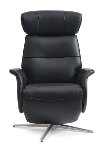 Alex Relaxsessel 2 Motoren - schwarzes Semianilinleder und gebürstetes Aluminium