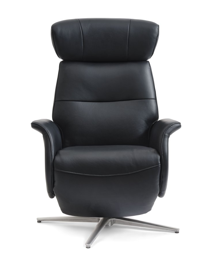 Alex Relaxsessel 2 Motoren - schwarzes Semianilinleder und gebürstetes Aluminium