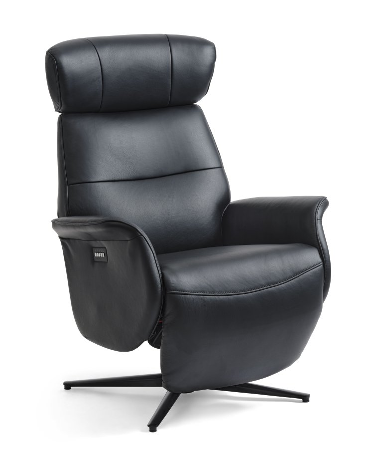 Alex Relaxsessel 2 Motoren - schwarzes Semianilinleder und schwarzes Aluminium