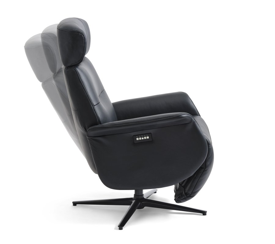 Alex Relaxsessel 2 Motoren - schwarzes Semianilinleder und schwarzes Aluminium