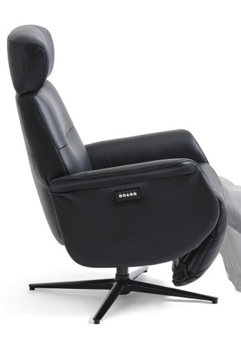 Alex Relaxsessel 2 Motoren - schwarzes Semianilinleder und schwarzes Aluminium