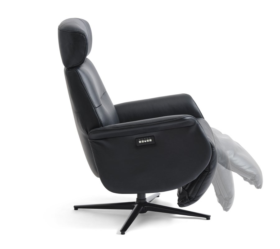 Alex Relaxsessel 2 Motoren - schwarzes Semianilinleder und schwarzes Aluminium