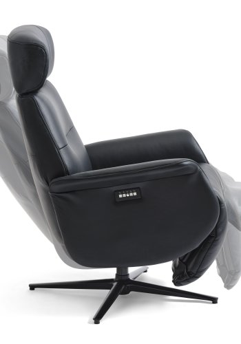 Alex Relaxsessel 2 Motoren - schwarzes Semianilinleder und schwarzes Aluminium