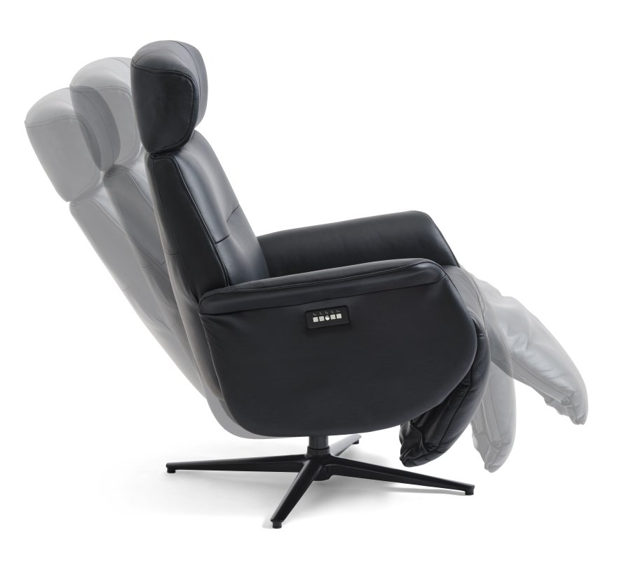 Alex Relaxsessel 2 Motoren - schwarzes Semianilinleder und schwarzes Aluminium