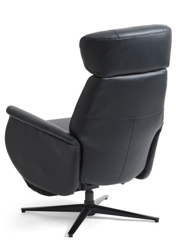 Alex Relaxsessel 2 Motoren - schwarzes Semianilinleder und schwarzes Aluminium