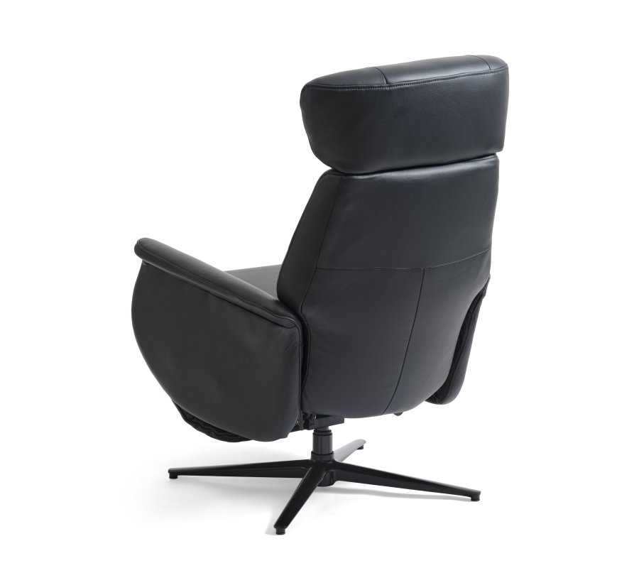 Alex Relaxsessel 2 Motoren - schwarzes Semianilinleder und schwarzes Aluminium