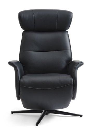 Alex Relaxsessel 2 Motoren - schwarzes Semianilinleder und schwarzes Aluminium