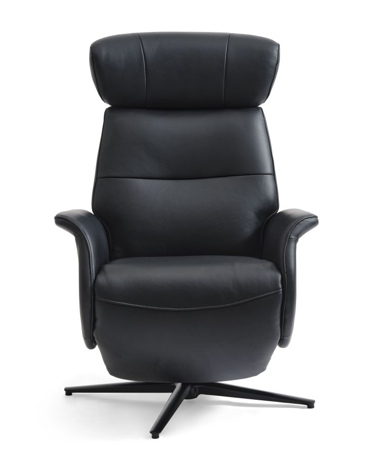 Alex Relaxsessel 2 Motoren - schwarzes Semianilinleder und schwarzes Aluminium