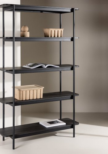 VIND KOLLEKSJON Heim bokhylle 190 cm, m. 5 hyller - svart MDF og stl