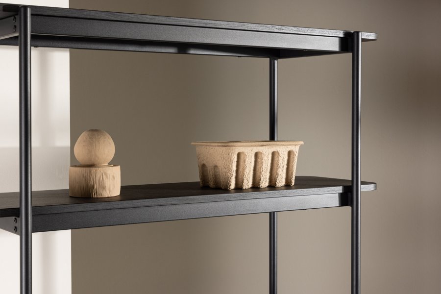 VIND KOLLEKSJON Heim bokhylle 190 cm, m. 5 hyller - svart MDF og stl