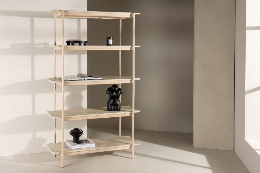 VIND KOLLEKSJON Heim bokhylle, 190 cm, m. 5 hyller - hvitkalket MDF og stl