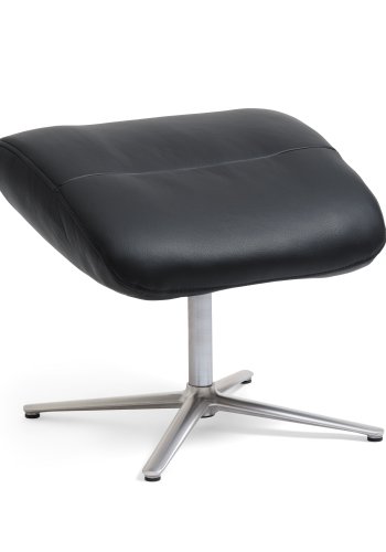 Alex Fußhocker - schwarzes Semianilinleder und gebürstetes Aluminium