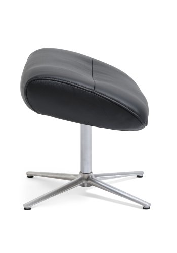 Alex Fußhocker - schwarzes Semianilinleder und gebürstetes Aluminium