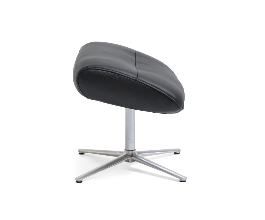 Alex Fußhocker - schwarzes Semianilinleder und gebürstetes Aluminium