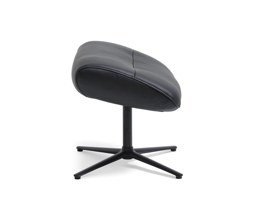 Alex Fußhocker - schwarzes Semianilinleder und schwarzes Aluminium