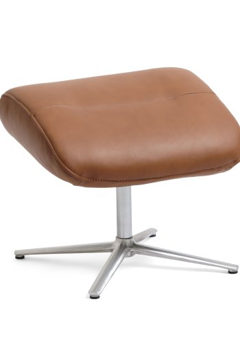 Alex Fußhocker - Cognacfarbenes Semi-Anilinleder und gebürstetes Aluminium